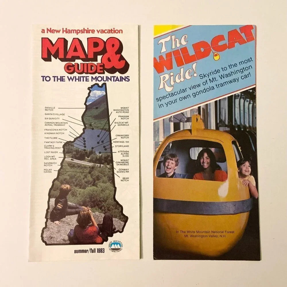 Vintage Lot of 2 New Hampshire Vacation Guide Map and Wildcat Ride  Brochures